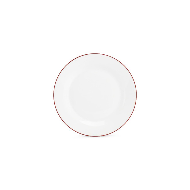 BonBistro - Plat bord 27cm burgundy rim Basic White (Set van 6)