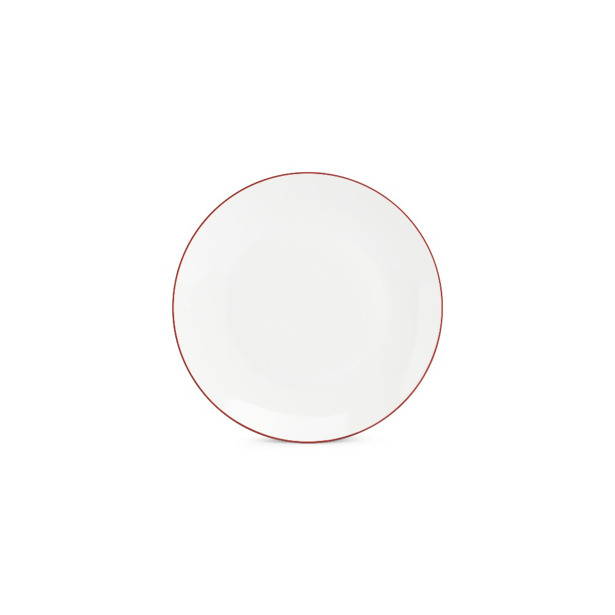 BonBistro - Plat bord 26,5cm coupe burgundy rim Basic White (Set van 6)